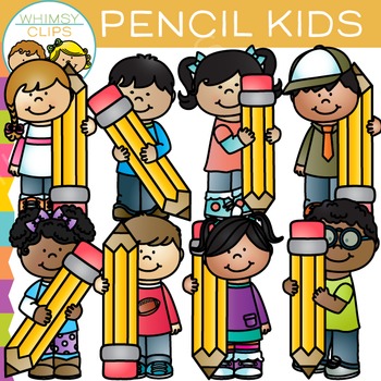 Preview of Kids with School Pencils Clip Art