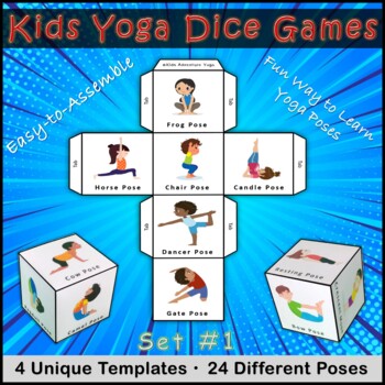 Kids Yoga Dice Games, Set #1, 24 Different Poses Included