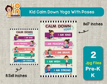 Preview of Kids Yoga Poster Kid Calm Down With Poses For Children Exercise Activities Free