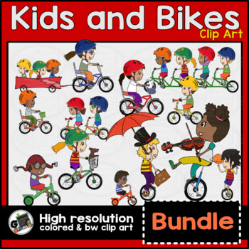 Preview of Kids and Bikes Unicycles Tricycles Tandem Clip Art Bundle