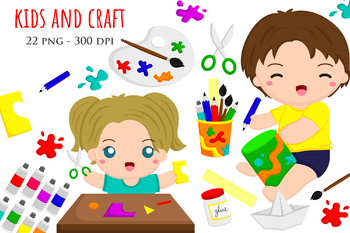 Preview of Kids and Crafts Playing Fun Activity - Cute Cartoon Vector Clipart Illustration