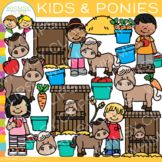 Kids and Ponies Clip Art