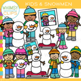 Winter Kids and Snowmen Clip Art