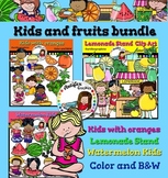 Kids and fruits clip art bundle- color and B&W-89 items!