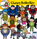 Kids chasing butterflies clip art
