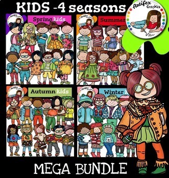 Kids clip art - 4 seasons Mega Bundle - Color and B&W- by Artifex