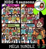 Kids clip art - 4 seasons Mega Bundle   - Color and B&W-