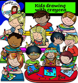 Kids drawing with crayons- Color and B&W-