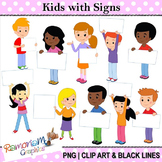 Kids with signs clip art