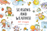 Hand drawn cartoon seasons and weather image clipart set