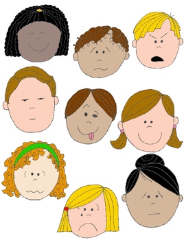 Preview of Kids in Action: Faces 1  Clip Art 18 pngs to Show Feelings and Emotions