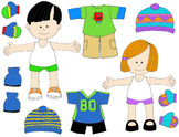 Kids in Action: Paper Dolls for Fall and Winter Clip Art 61 PNG's