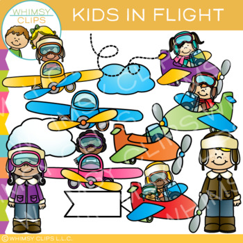 Preview of Pilot Kids in Flight Airplane Transportation Clip Art