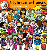 Kids in rain and snow