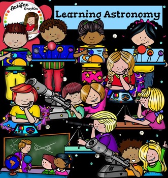 Preview of Kids learning Astronomy clip art  - Color and B&W-