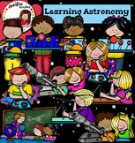 Kids learning Astronomy clip art  - Color and B&W-