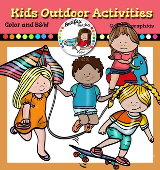 Kids outdoor activities clip art-Color and B&W- by Artifex | TPT