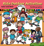 Kids outdoor activities clip art-Color and B&W-