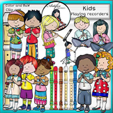 Kids playing recorders -clip art- Color and B&W