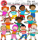 Kids playing with hula hoops clip art