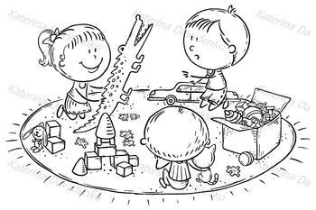 children playing outline