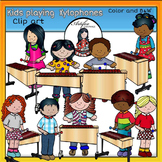 Kids playing  xylophones clip art -Color and B&W-