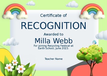 Preview of Kids recognition Certificate Template