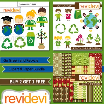 Preview of Kids recycle, go green, earth day / Clip art and digital paper bundle (3 packs)