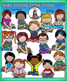 Kids sitting criss cross clip art- color and B&W