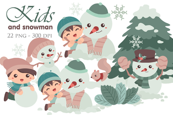 Preview of Kids snowman winter Christmas - cute cartoon Vector Clipart Illustration