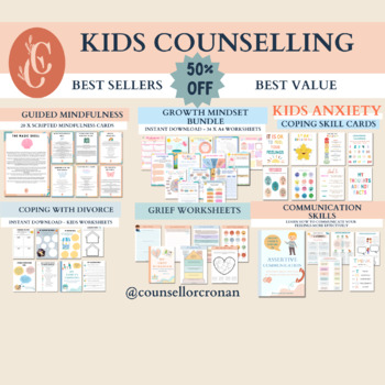 Preview of Kids teen mental health counselling resources, growth mindset, SEL, anxiety