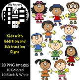 Kids with Addition and Subtraction Signs Clip Art