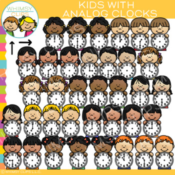 Preview of Kids with Analog Clocks Clip Art