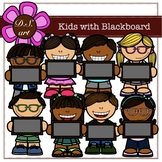 Kids with Blackboard Digital Clipart (color and black&white)