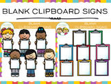 Kids with Blank Signs Clipboard Clip Art