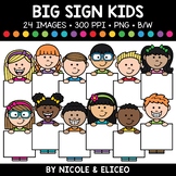 Blank Sign Kids Clipart 3 + FREE Blacklines - Commercial Use