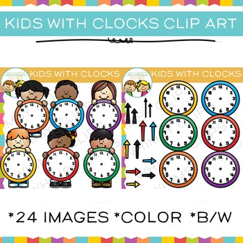 Preview of Kids with Clocks Math Clip Art