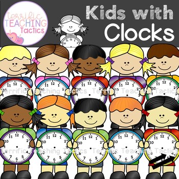 Preview of Kids with Clocks Clip Art Telling Time