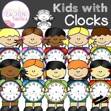 Kids with Clocks Clip Art Telling Time