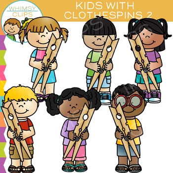 Preview of Kids with Clothespins Clip Art - Set Two
