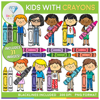 Preview of Kids with Crayons Clip Art