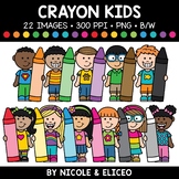 Crayon Kids Clipart + FREE Blacklines - Commercial Use