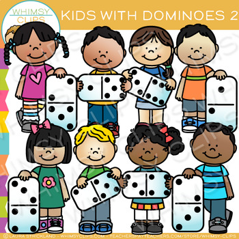 Preview of Math Kids with Dominoes Clip Art - Set Two