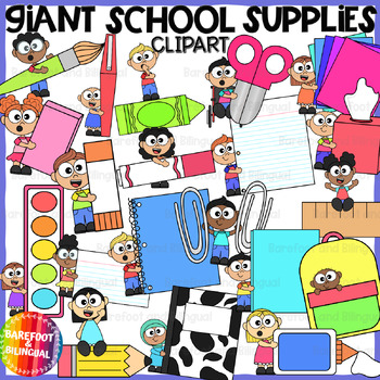 Preview of Kids with GIANT School Supplies Clipart