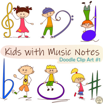 Preview of Kids with Music Notes & Symbols Doodle Clipart #1 | Basic Music Symbols