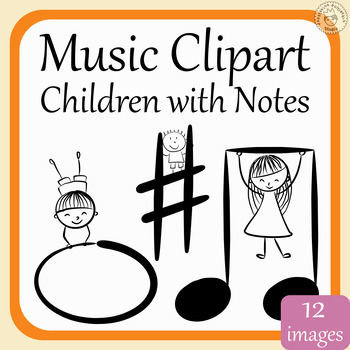 Preview of Kids with Music Symbols Doodle Clip Art