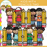 School Kids with Pencils Two: Writing Clip Art
