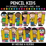 Pencil Kids Clipart + FREE Blacklines - Commercial Use