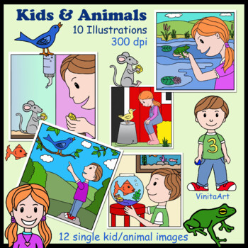 Preview of Kids with pets clipart & illustrations