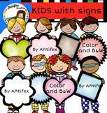 Kids with signs clip art